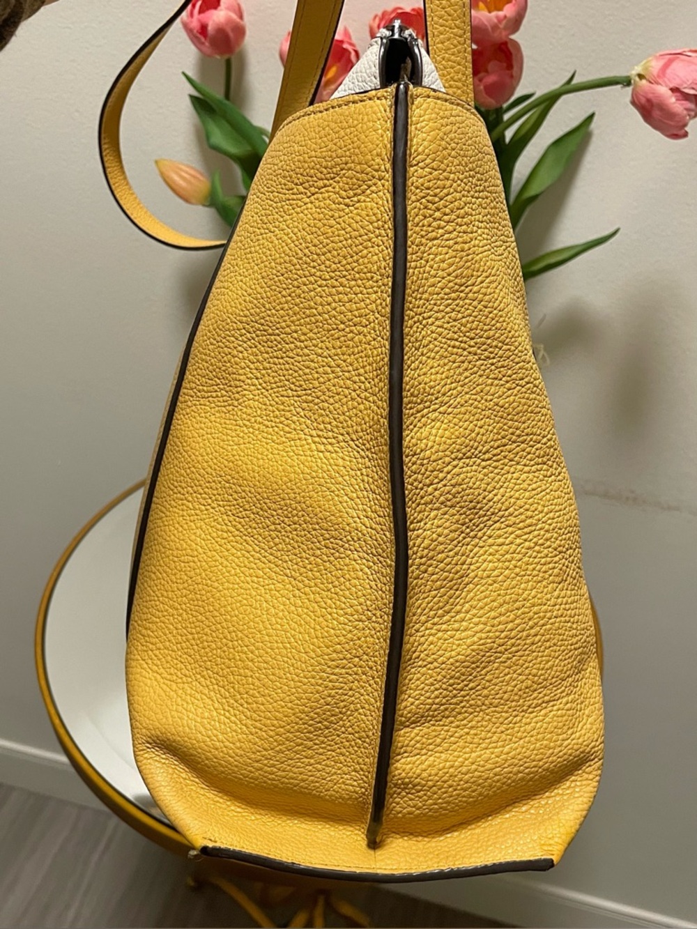 Coach Genuine Leather pebble large two toned yellow white May Tote Bag - Picture 8 of 16